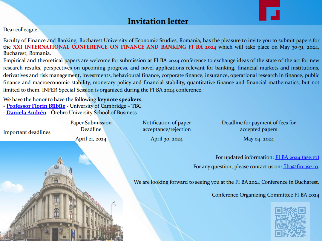 Call For Papers Conferinta XXI INTERNATIONAL CONFERENCE ON FINANCE   Invitation Letter 